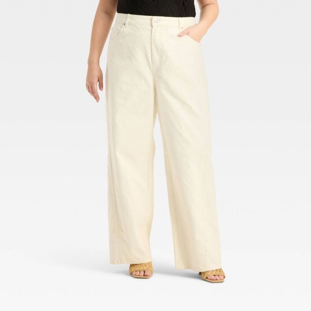 Women's Mid-Rise Relaxed Fit Wide Leg Distressed Jeans - White 18